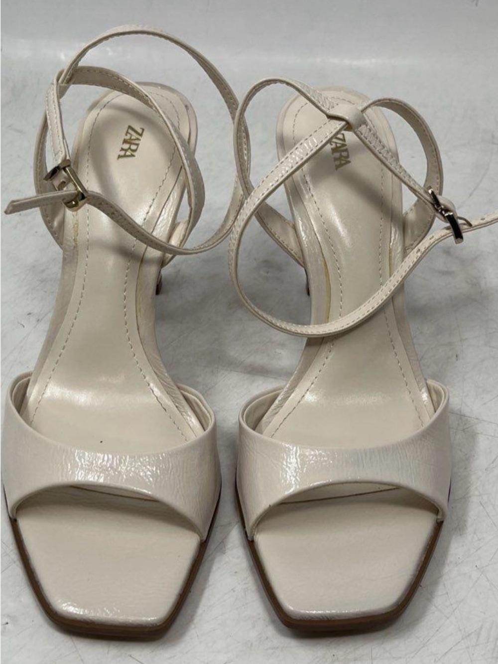 Zara Cream Strappy Square-Toe Heeled Sandals